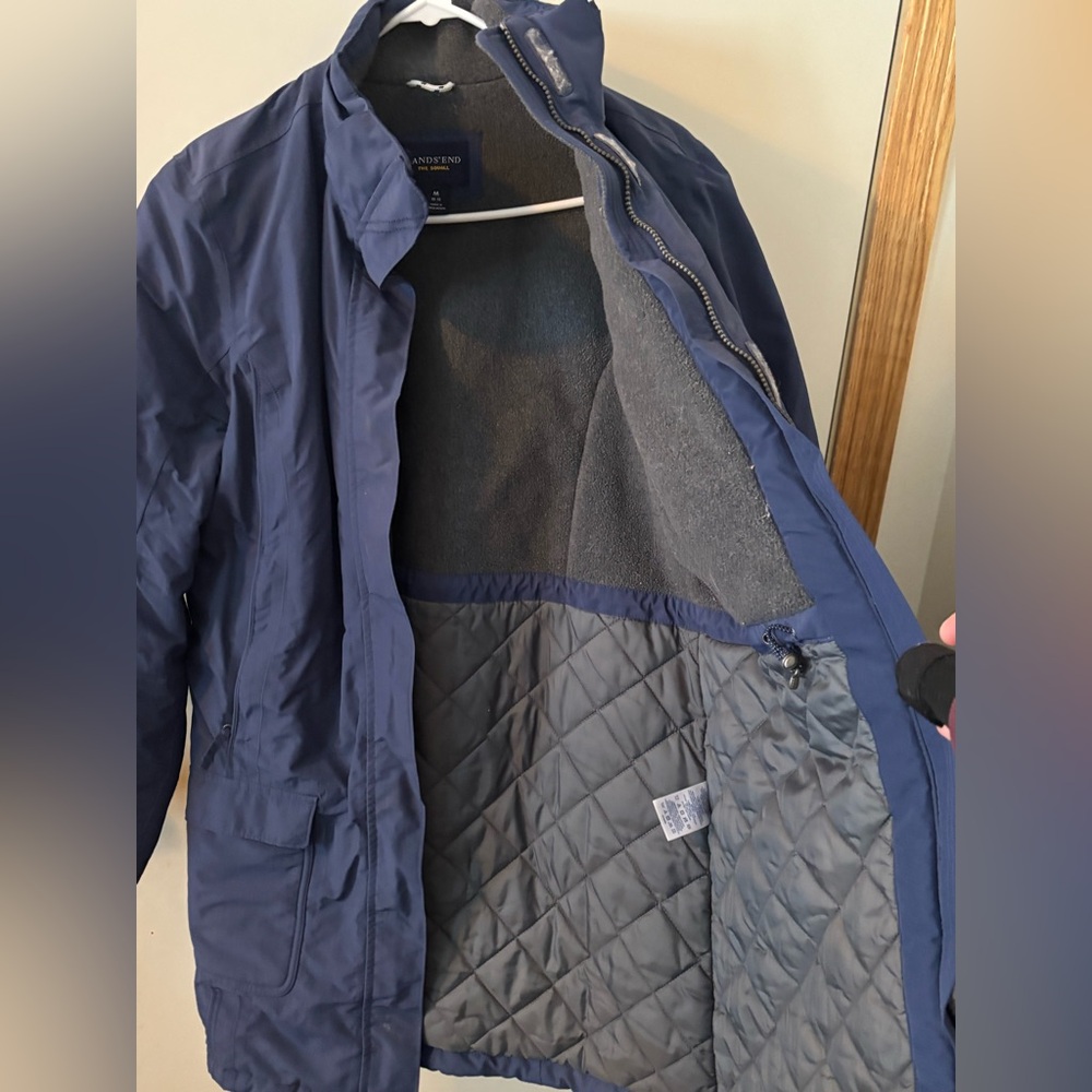 Women Lands End Squall Parka. Navy with gray interior. Size Medium (10-12)